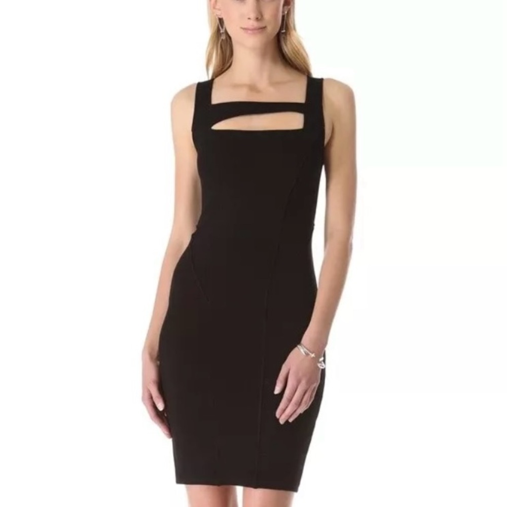 Helmut Lang Black Gala Knit Square Neck Cut Out Bodycon